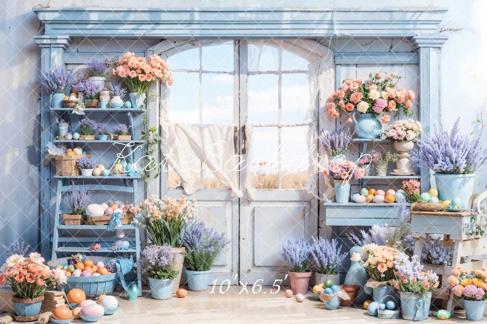 Kate Blue Easter Flowers Door Backdrop Designed by Chain Photography -UK