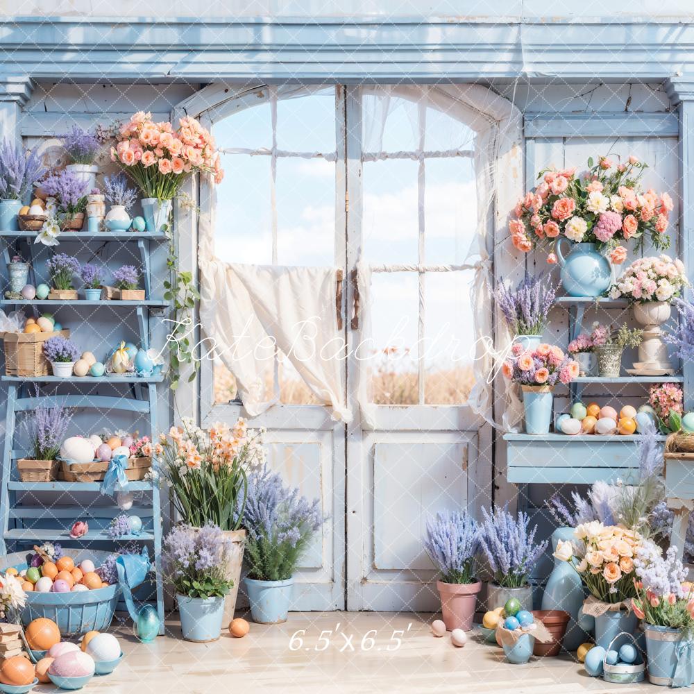 Kate Blue Easter Flowers Door Backdrop Designed by Chain Photography -UK