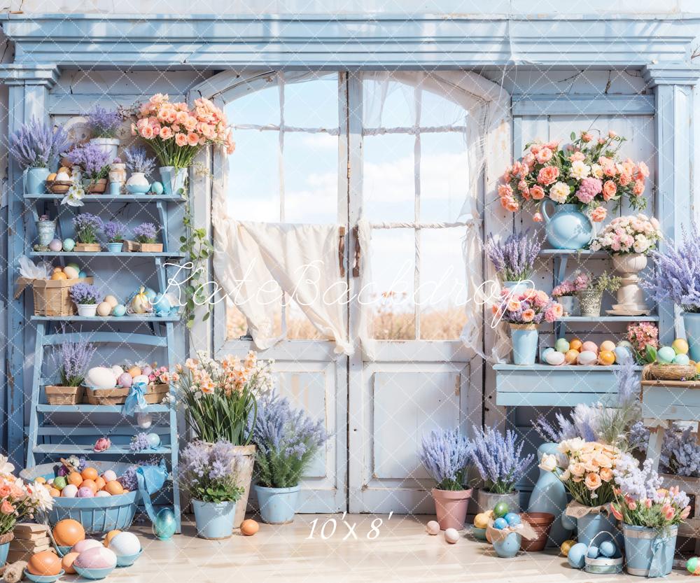 Kate Blue Easter Flowers Door Backdrop Designed by Chain Photography -UK