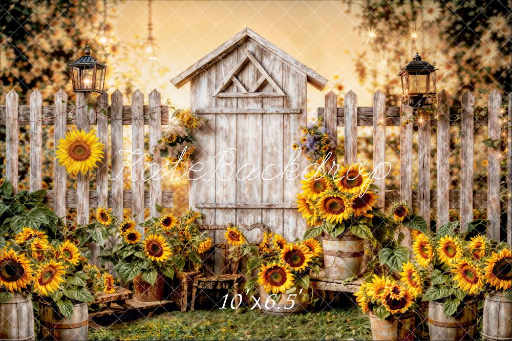 Kate Summer Sunflower Wood Fence Backdrop Designed by Chain Photography