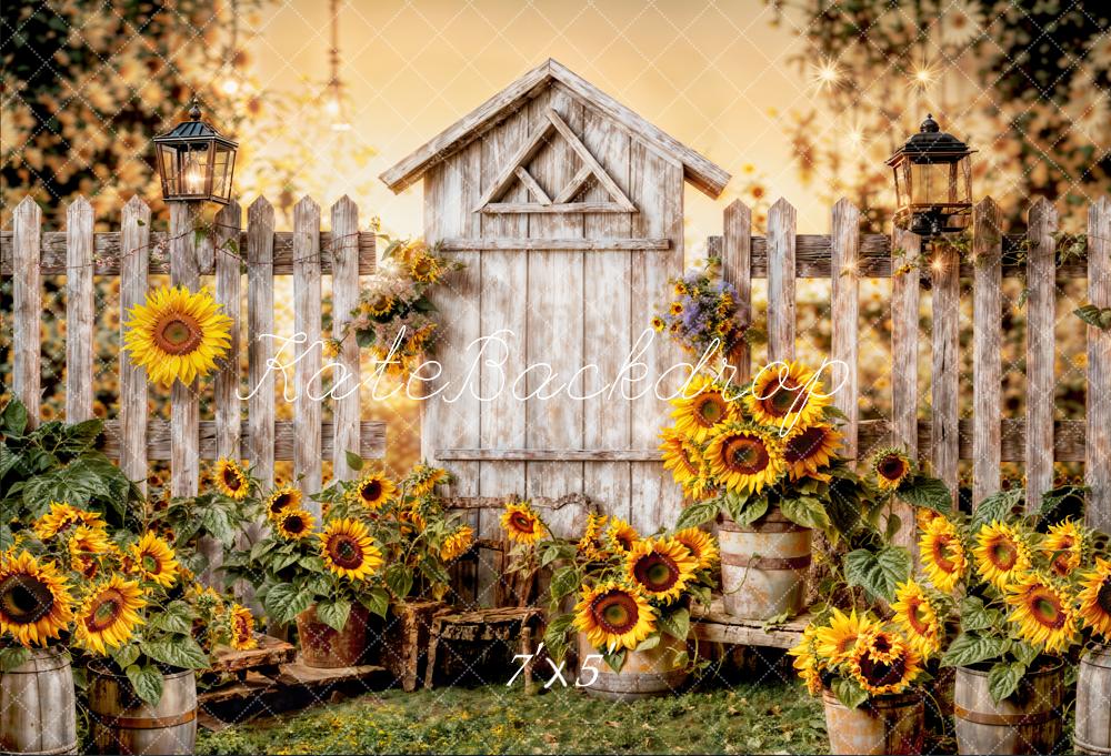 Kate Summer Sunflower Wood Fence Backdrop Designed by Chain Photography