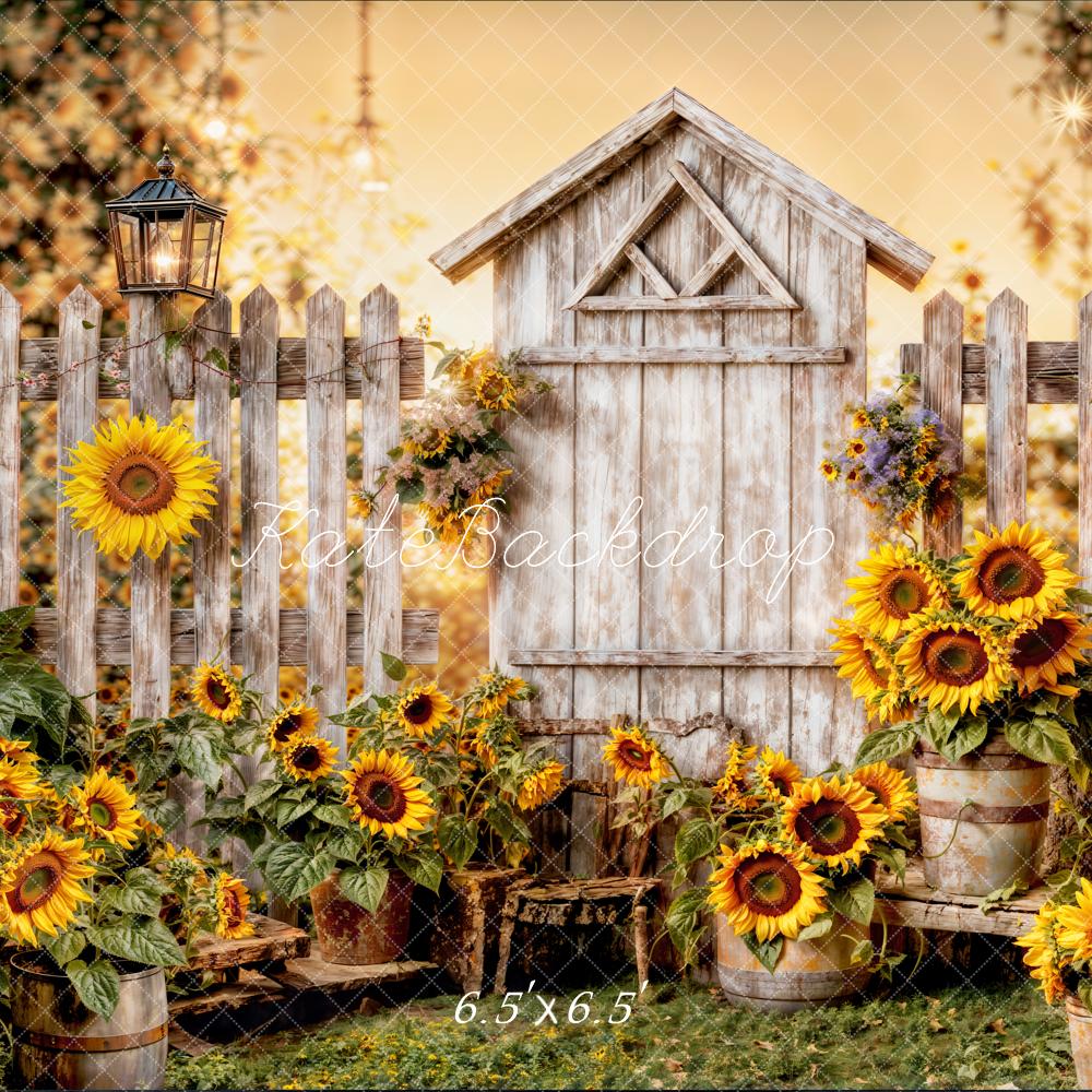 Kate Summer Sunflower Wood Fence Backdrop Designed by Chain Photography