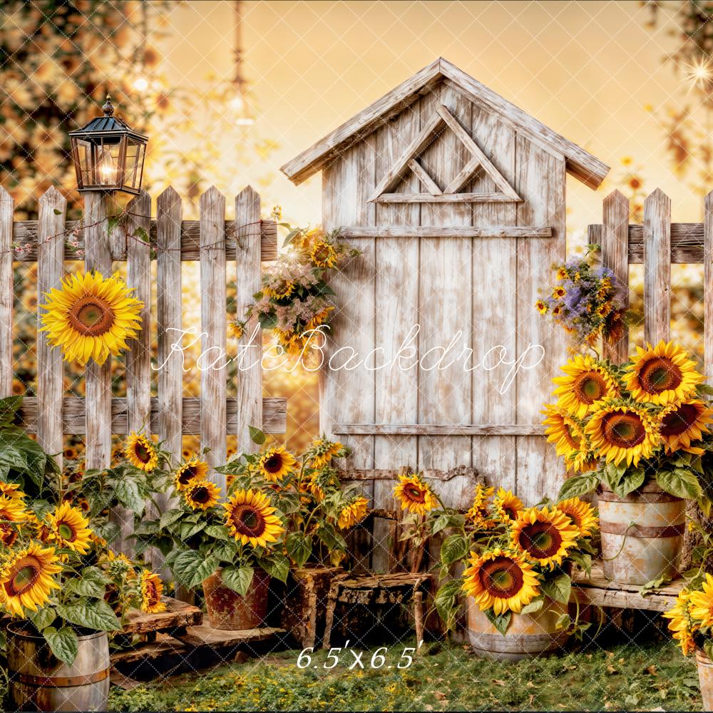 Kate Summer Sunflower Wood Fence Backdrop Designed by Chain Photography -UK