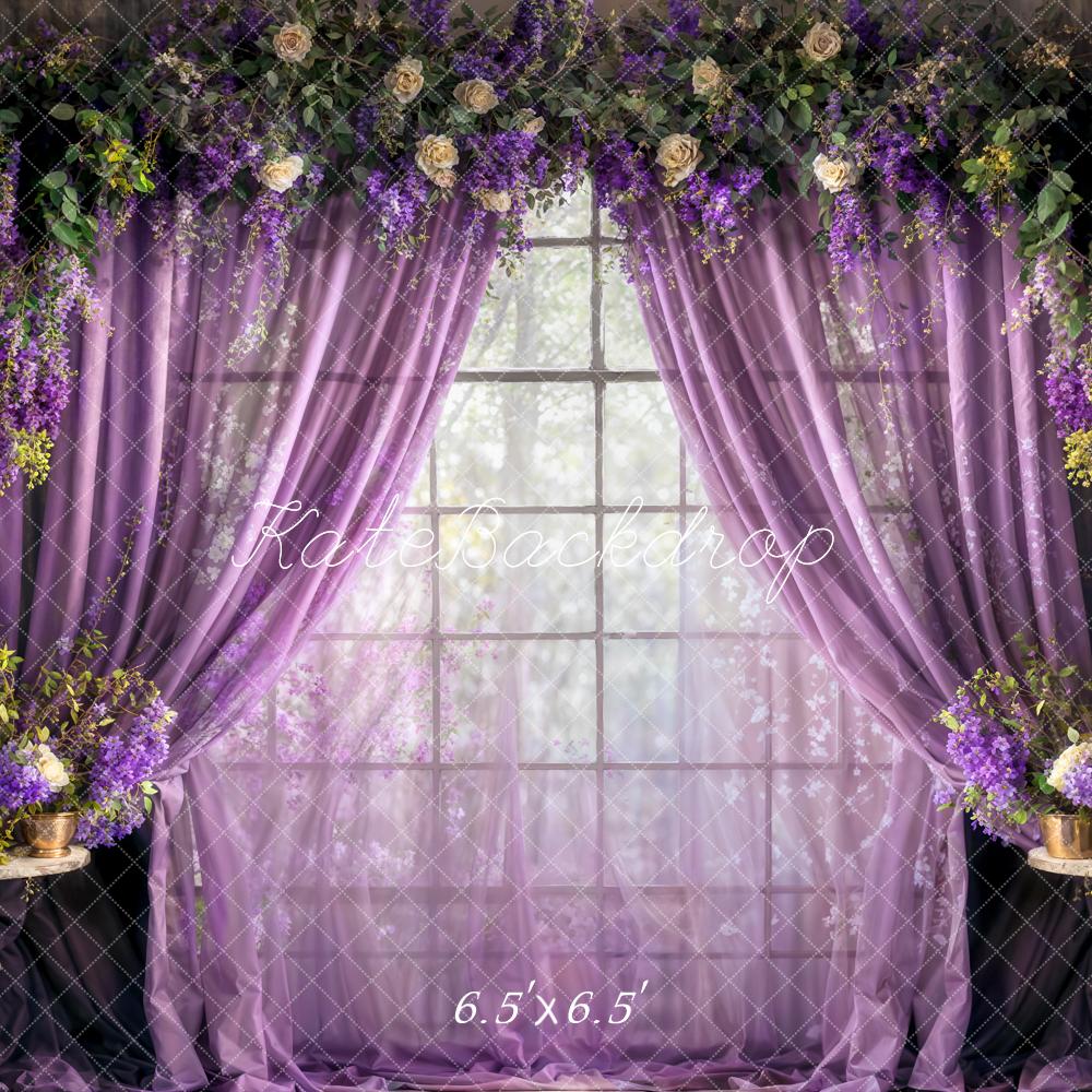 Kate Spring Purple Curtains Flowers Backdrop Designed by Chain Photography