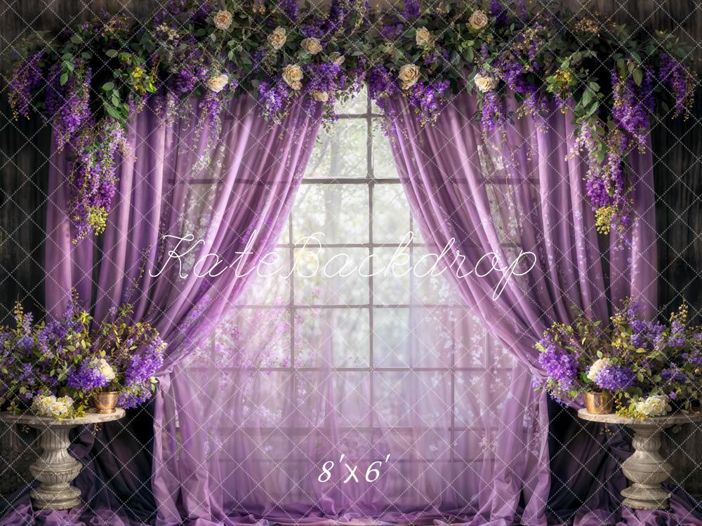 Kate Spring Purple Curtains Flowers Backdrop Designed by Chain Photography