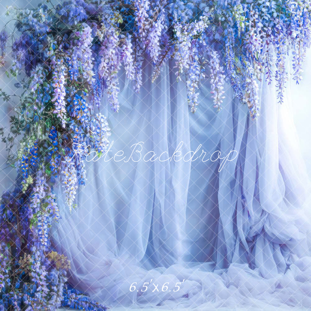 Kate Spring Blue Flowers Curtain Backdrop Designed by Emetselch