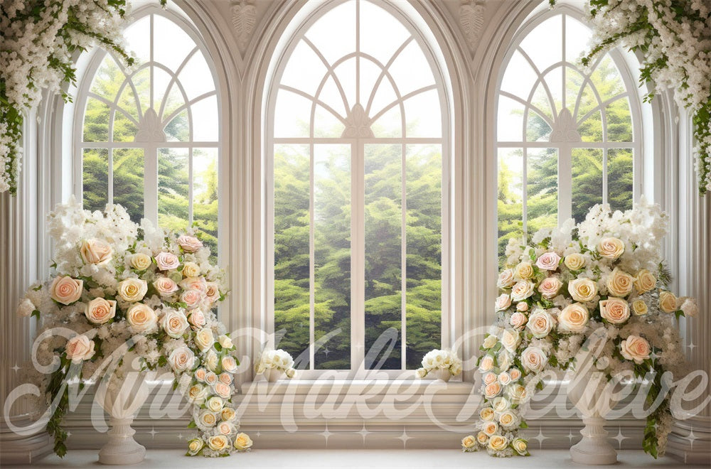 Kate White Floral Window Spring Backdrop Designed by Mini MakeBelieve