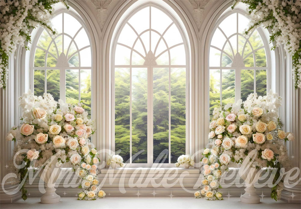 Kate White Floral Window Spring Backdrop Designed by Mini MakeBelieve