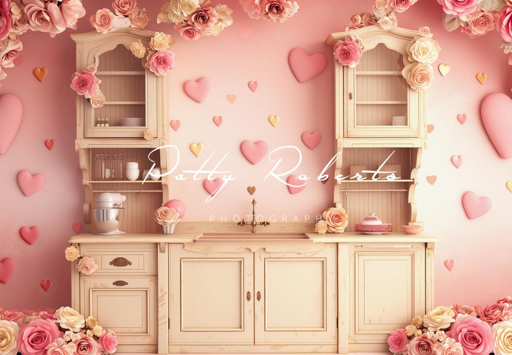 Kate Valentines Heart Kitchen Backdrop Designed by Patty Robert -UK