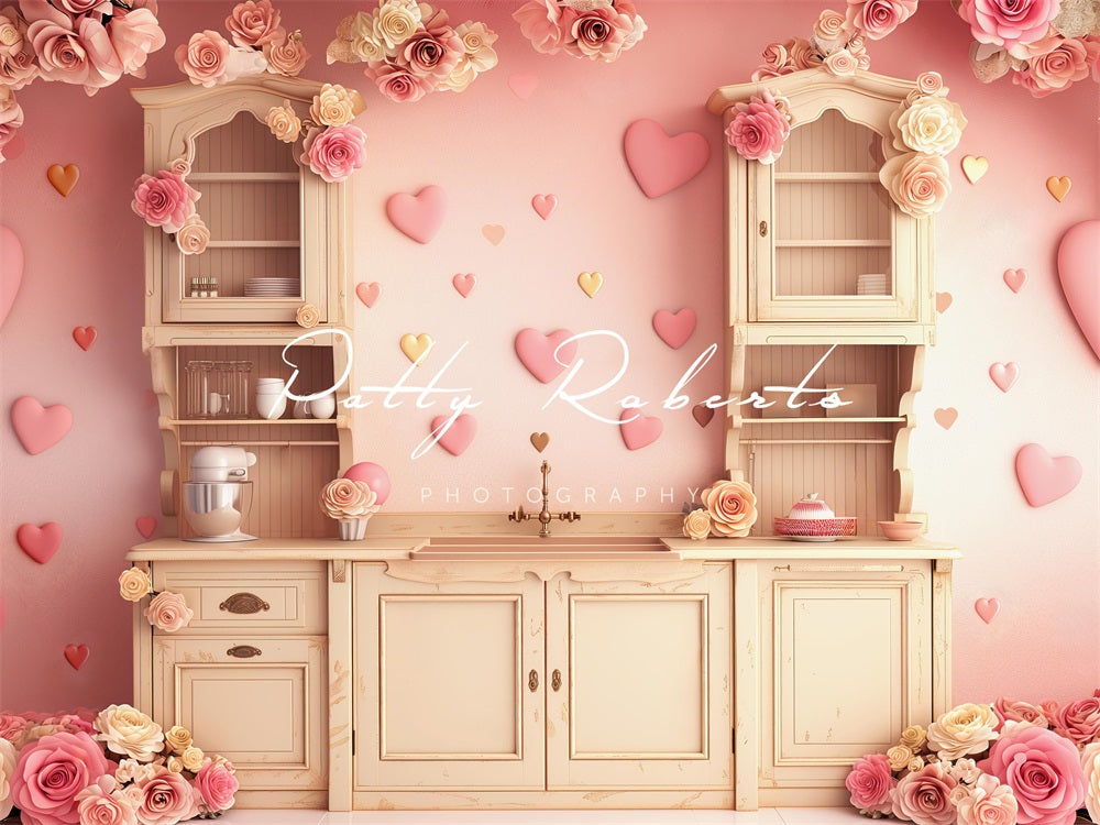 Kate Valentines Heart Kitchen Backdrop Designed by Patty Robert -UK