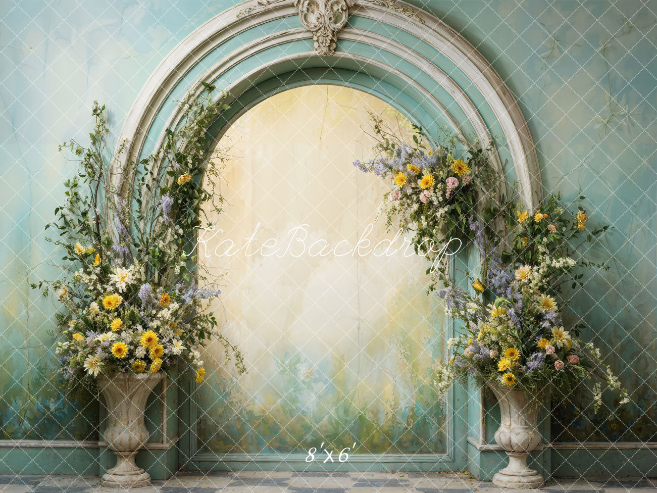 Kate Spring Flowers Green Arch Wall Backdrop Designed by Emetselch -UK