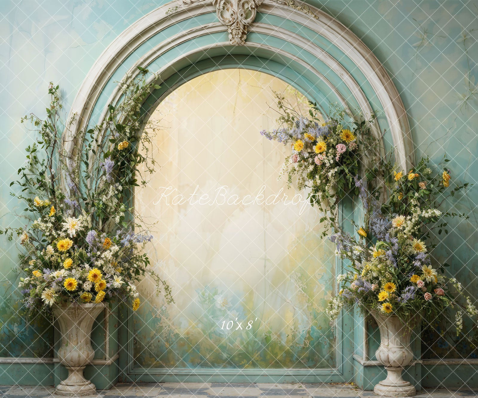 Kate Spring Flowers Green Arch Wall Backdrop Designed by Emetselch -UK