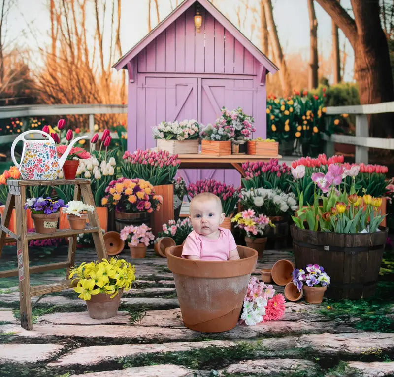 Kate Spring Greenhouse with Tulips Backdrop Designed by Patty Robert