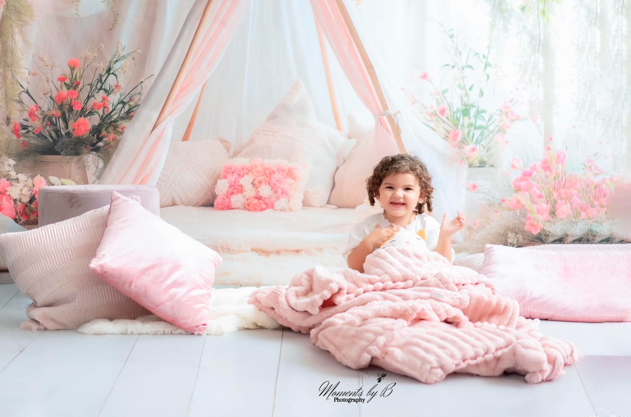 Kate White Spring Teepee with Flowers Backdrop Designed by Patty Robert