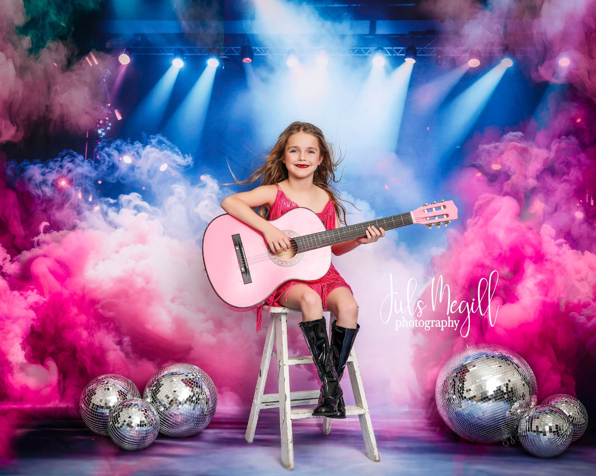 Kate Pink Smoke Stage Lighting Backdrop+Blue Purple Stage Floor Backdrop -UK