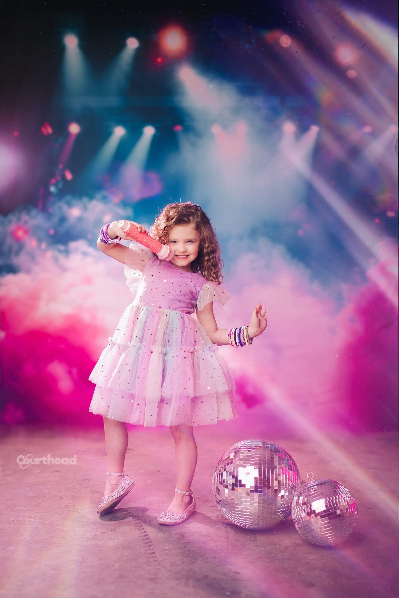 Kate Pink Smoke Stage Lighting Backdrop+Blue Purple Stage Floor Backdrop -UK