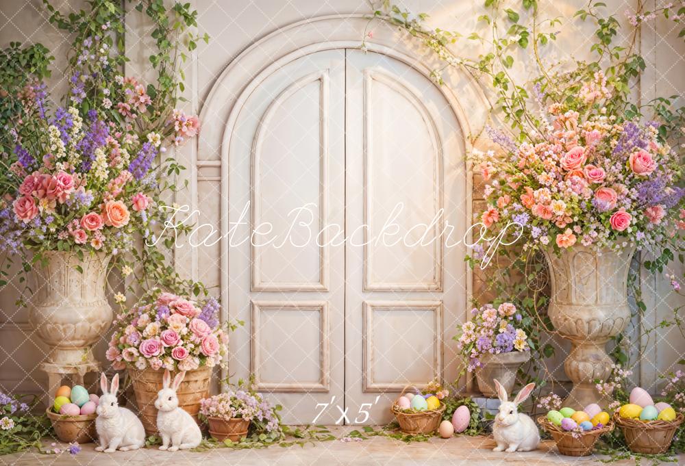 Kate Easter Flowers Bunny White Door Backdrop Designed by Emetselch