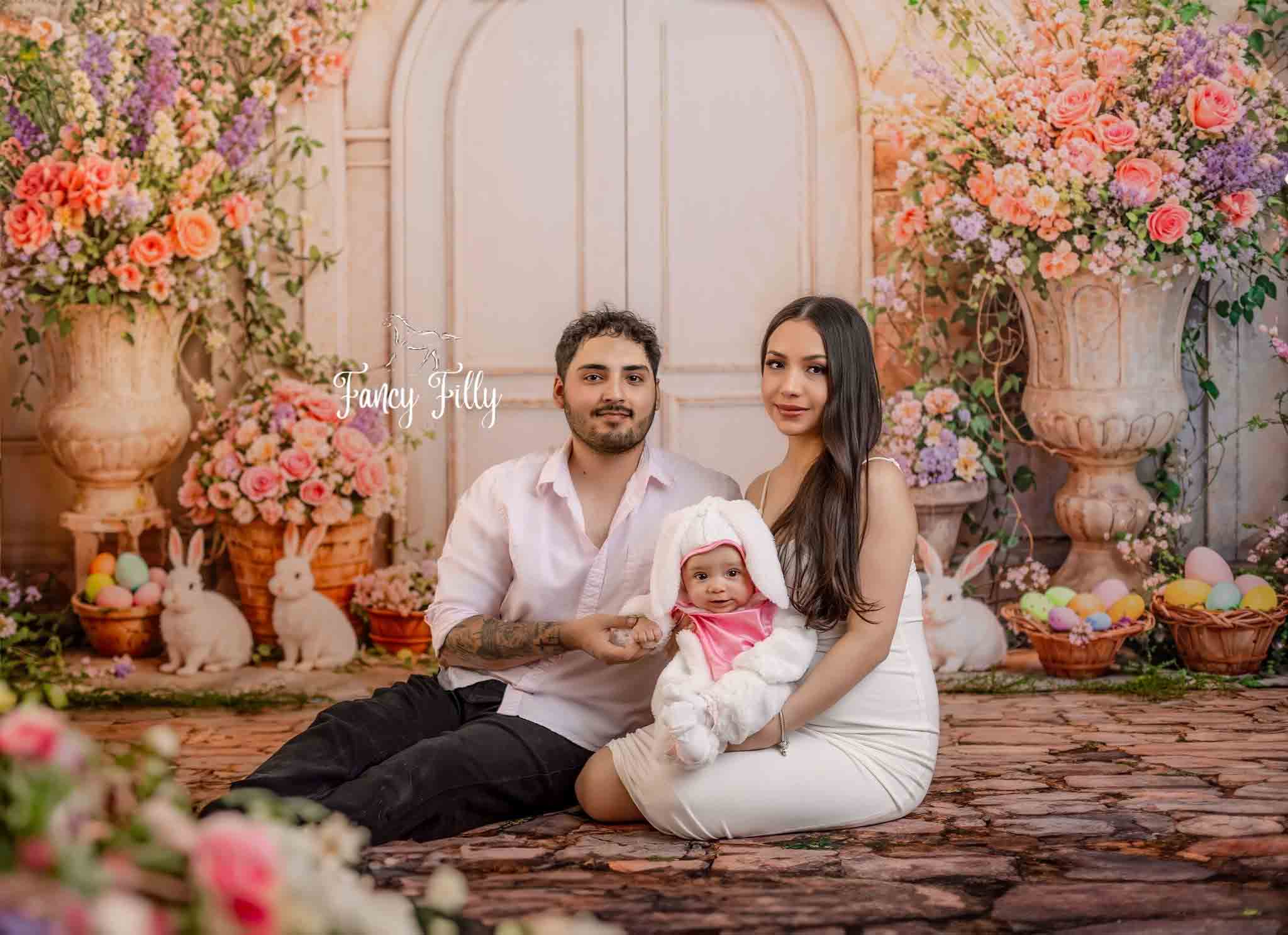 Kate Easter Flowers Bunny White Door Backdrop Designed by Emetselch