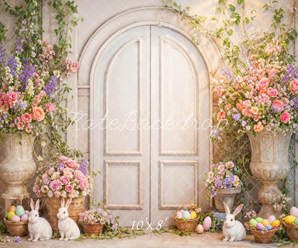 Kate Easter Flowers Bunny White Door Backdrop Designed by Emetselch