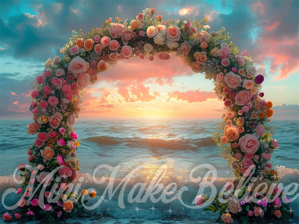 Kate Sunset Flower Arch Ocean Backdrop Designed by Mini MakeBelieve -UK