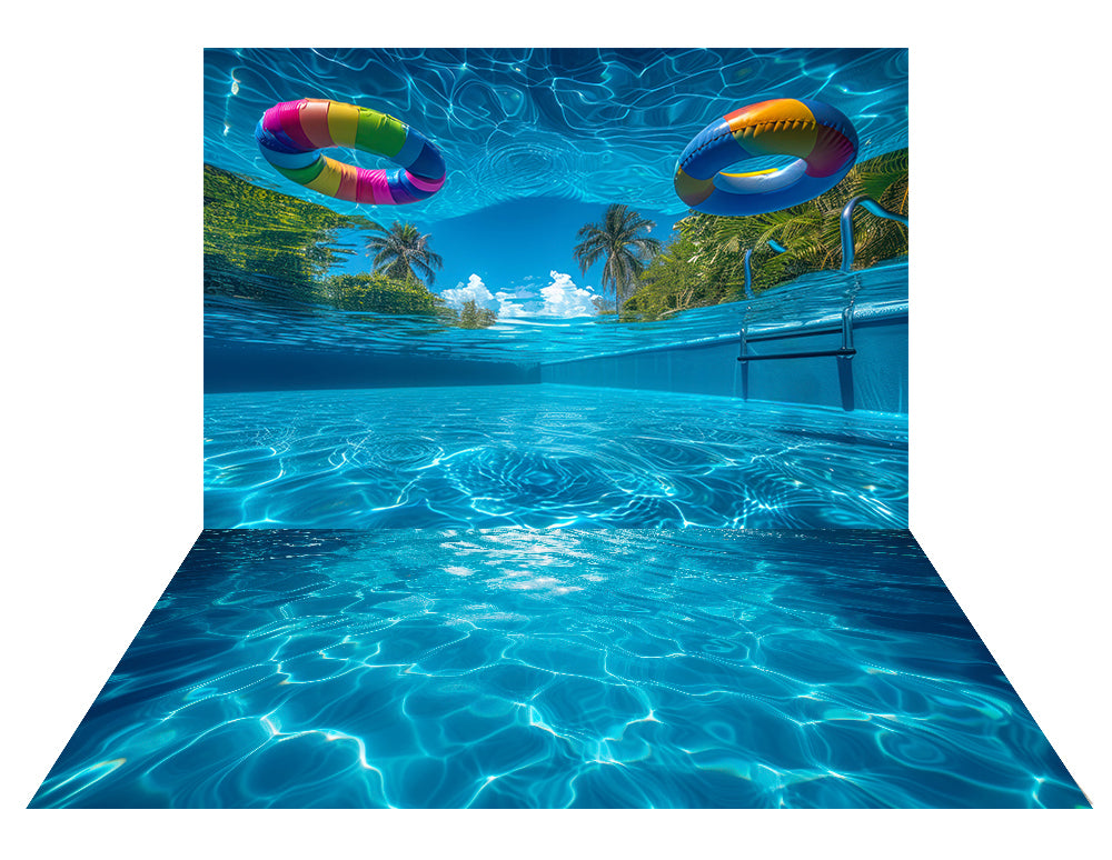 Kate Summer Pool Underwater Backdrop+Blue Water Pool Rubber Floor Mat