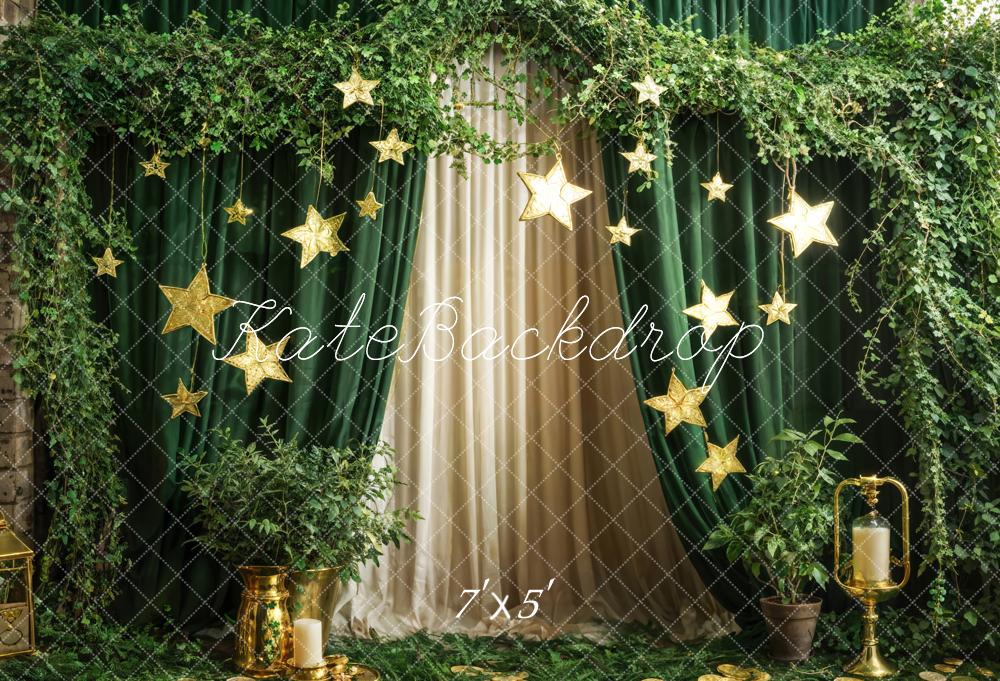Kate Spring Green Plants Stars Curtain Backdrop Designed by Emetselch