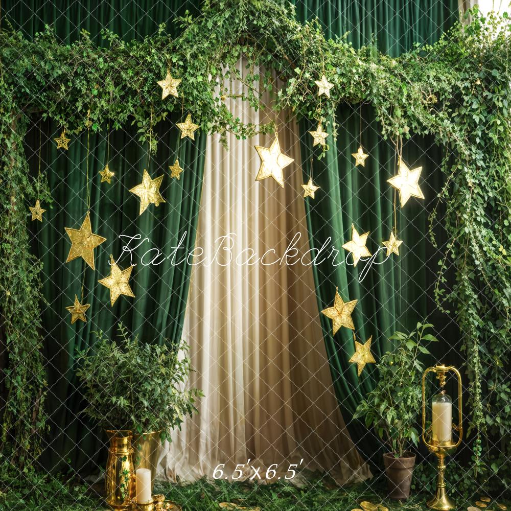 Kate Spring Green Plants Stars Curtain Backdrop Designed by Emetselch