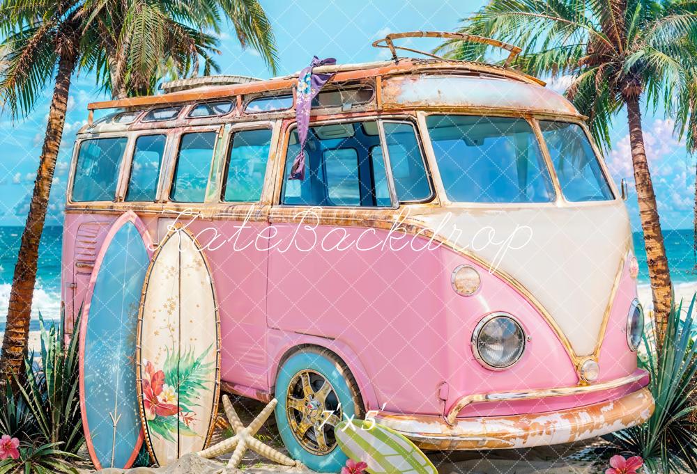 Kate Summer Sea Seaside Surfboard Pink Car Backdrop Designed by Emetselch -UK
