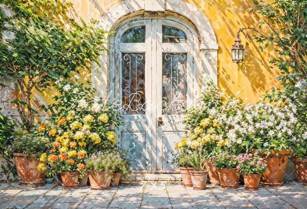 Kate Spring Flower Yellow Wall Arched Door Backdrop Designed by GQ