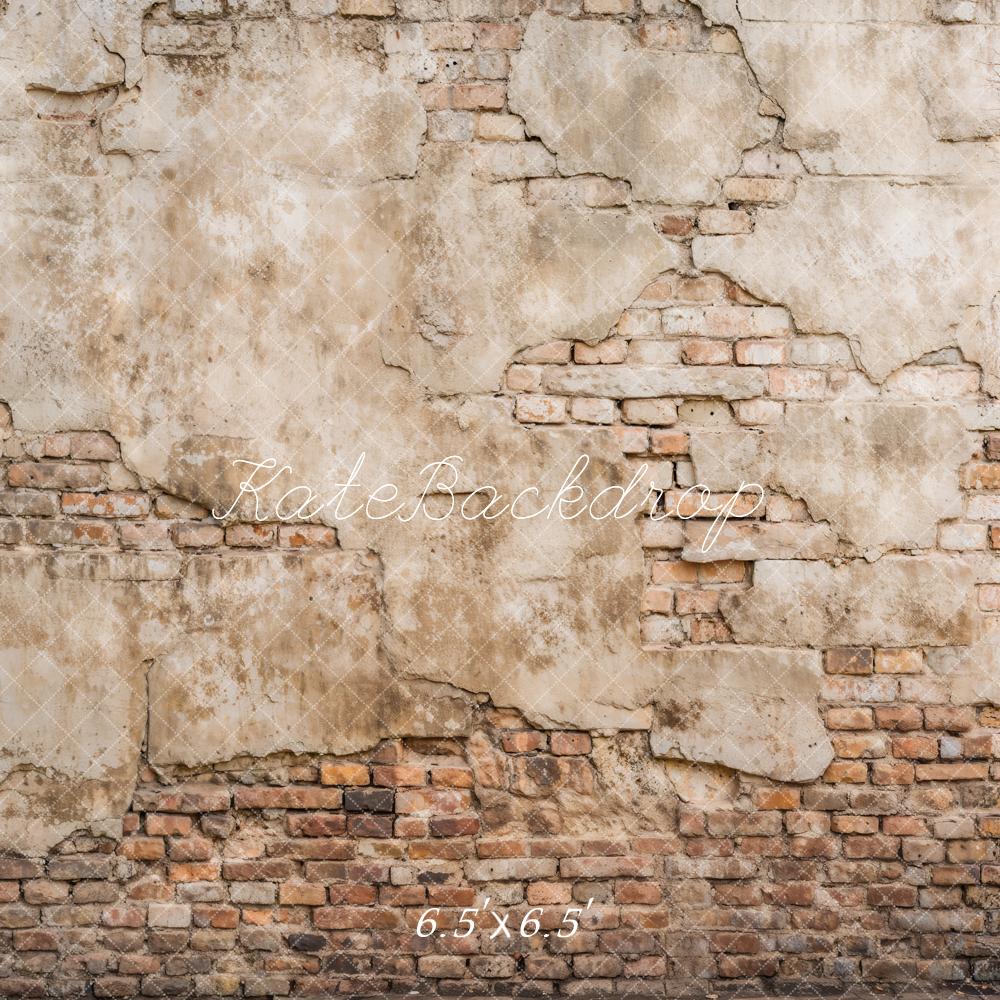 Kate Retro Beige Damaged Brick Wall Backdrop Designed by Kate Image
