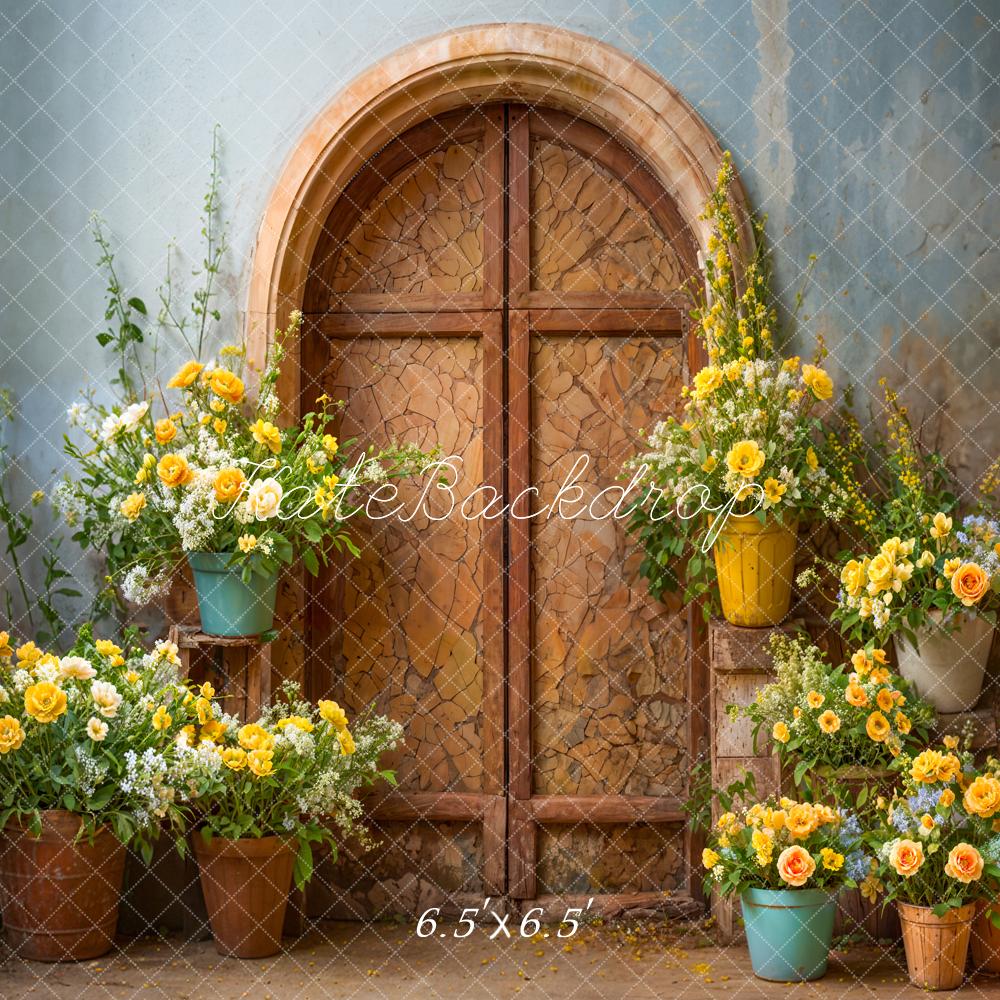 Kate Spring Yellow Flower Broken Brown Arch Door Backdrop Designed by Emetselch