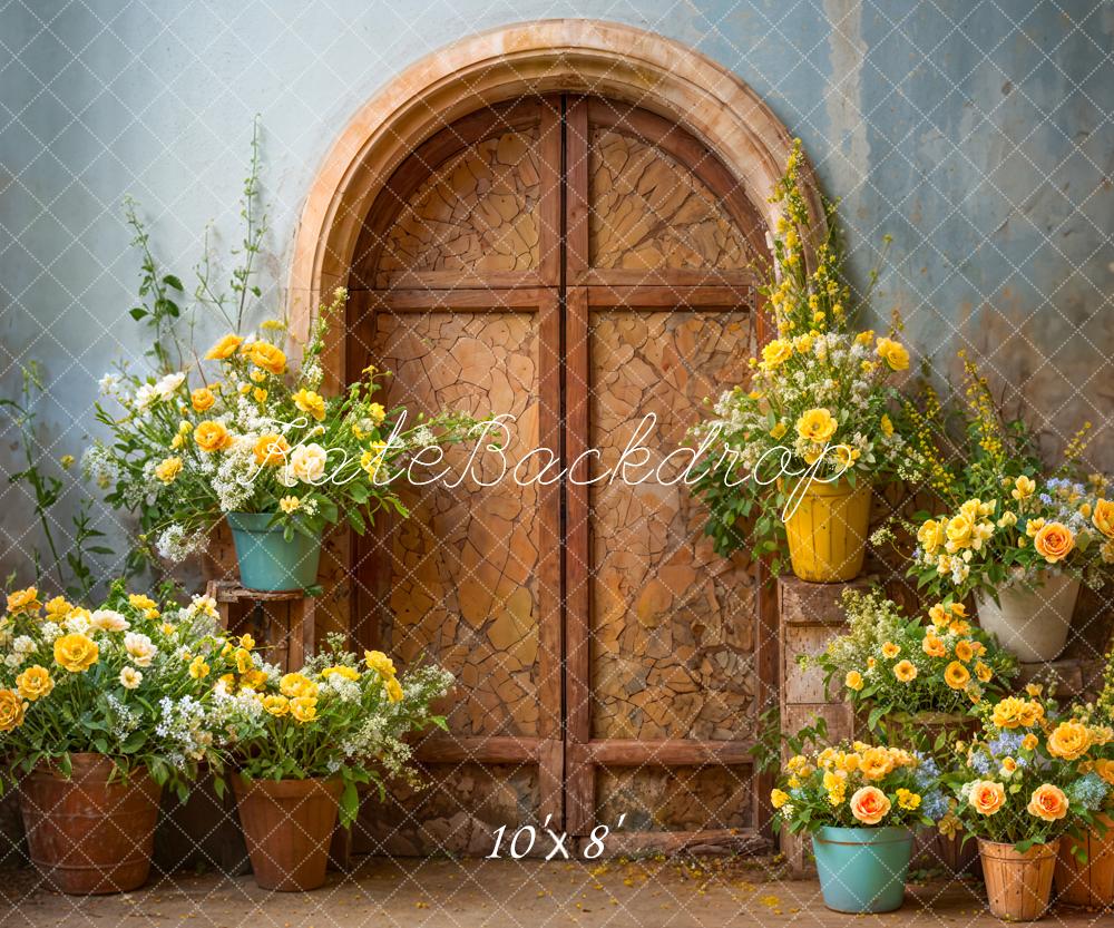 Kate Spring Yellow Flower Broken Brown Arch Door Backdrop Designed by Emetselch