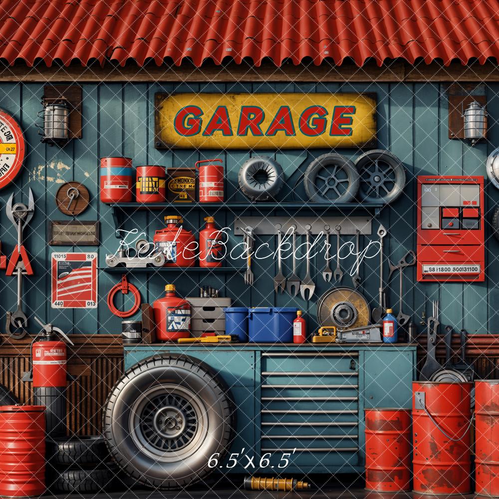 Kate Children/Boy Tool Holder Red Tanker Garage Backdrop Designed by Emetselch -UK