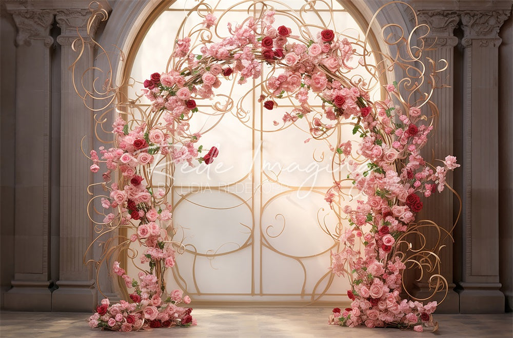 Kate Pink Flower Arch Window Door Wedding Backdrop Designed by Lidia Redekopp