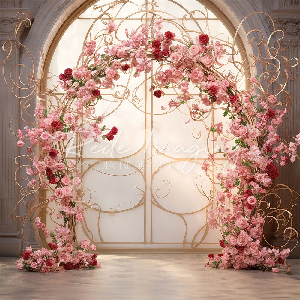 Kate Pink Flower Arch Window Door Wedding Backdrop Designed by Lidia Redekopp