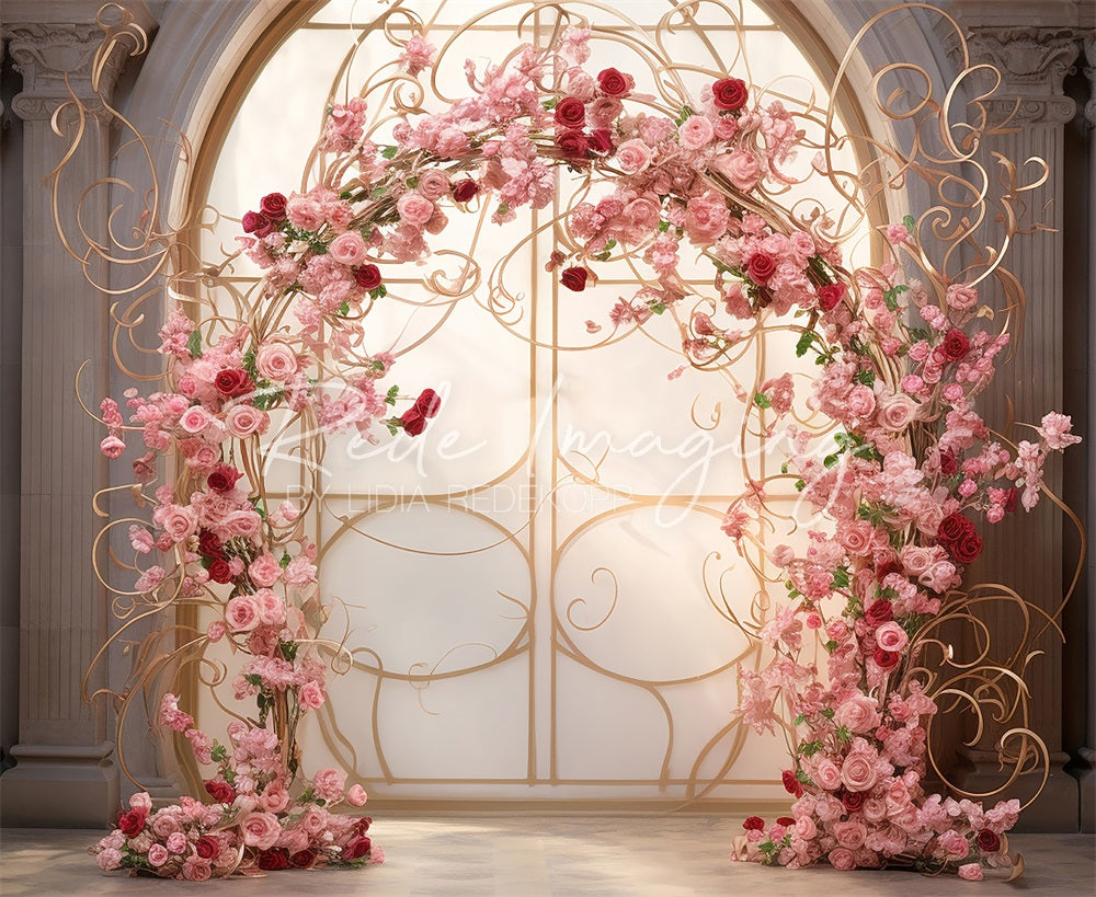 Kate Pink Flower Arch Window Door Wedding Backdrop Designed by Lidia Redekopp