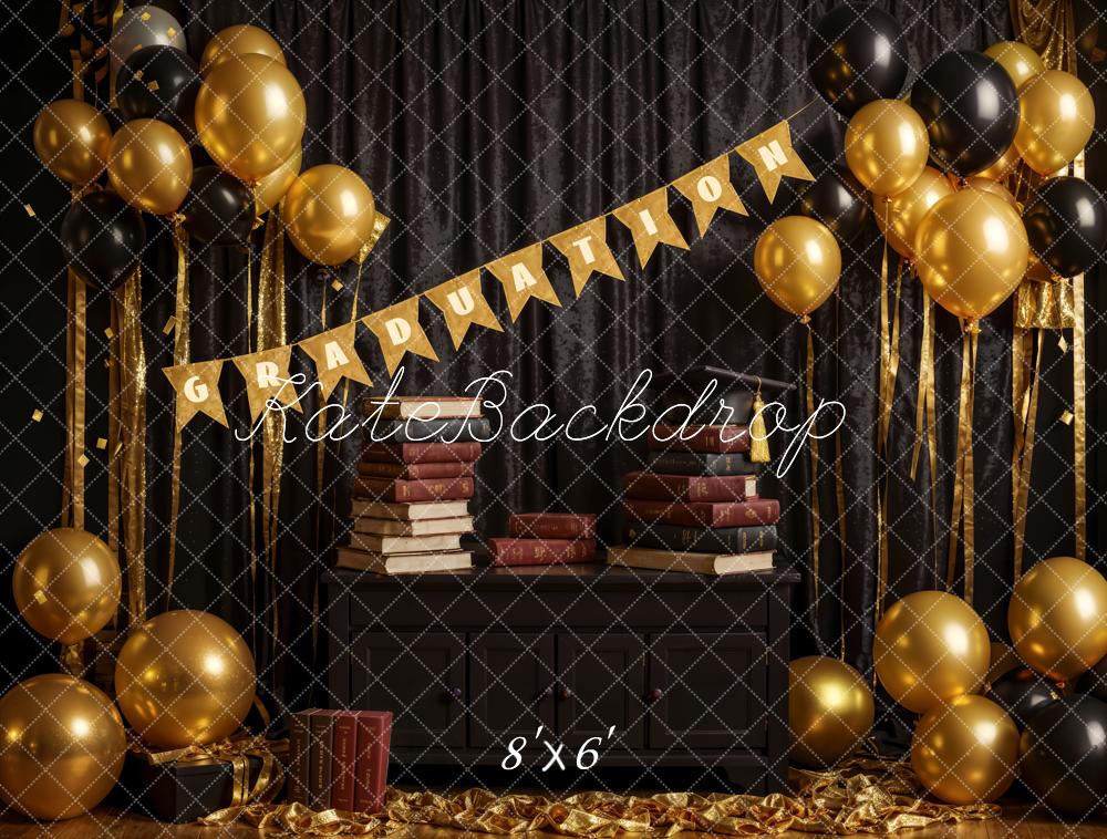 Kate Book Black Curtain Golden Balloon Graduation Backdrop Designed by Emetselch