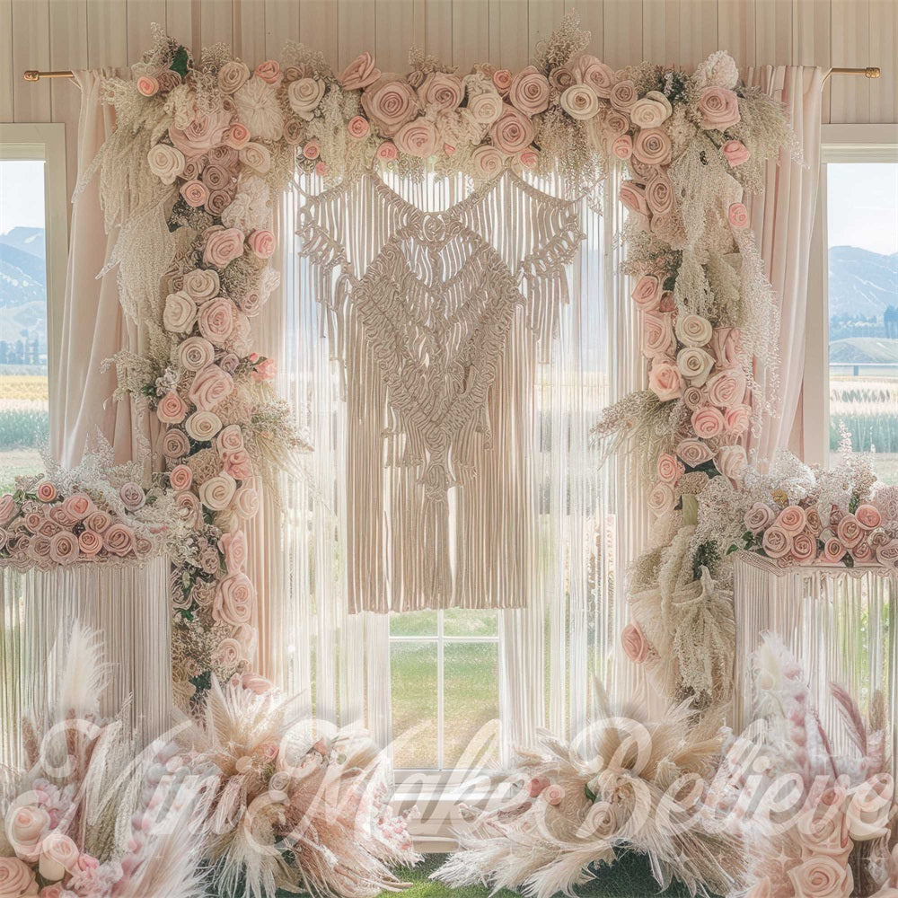 Kate Spring Boho Pink Flower Window Wedding Backdrop Designed by Mini MakeBelieve