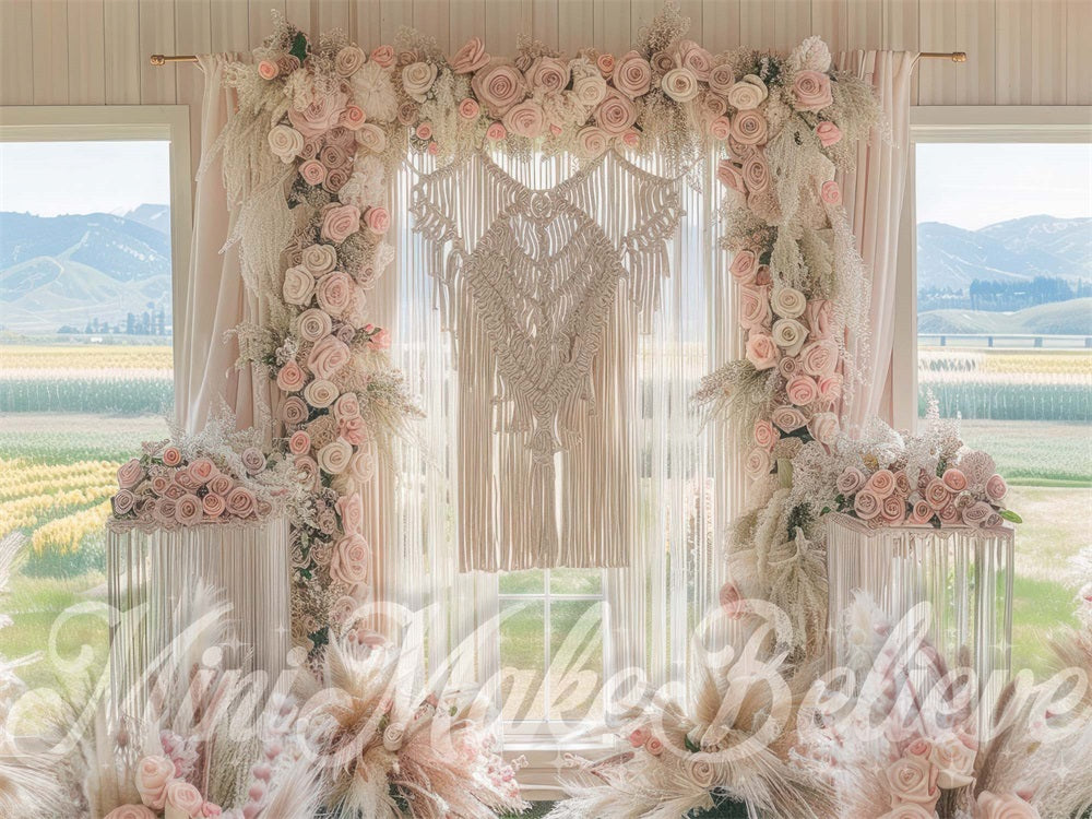 Kate Spring Boho Pink Flower Window Wedding Backdrop Designed by Mini MakeBelieve