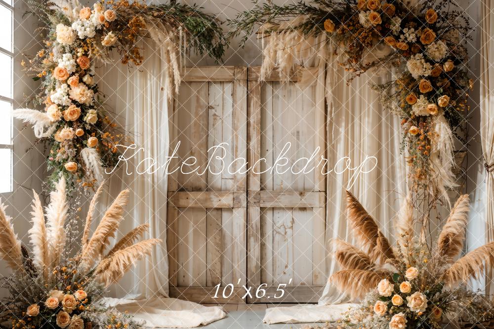 Kate Boho Reed Flower Barn Door Backdrop Designed by Emetselch