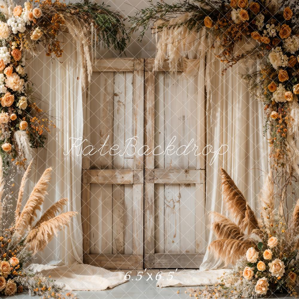 Kate Boho Reed Flower Barn Door Backdrop Designed by Emetselch