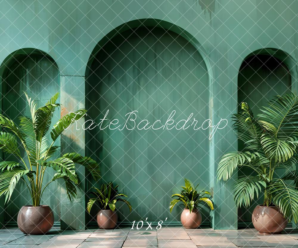 Kate Spring Plant Dark Green Arched Wall Backdrop Designed by Emetselch