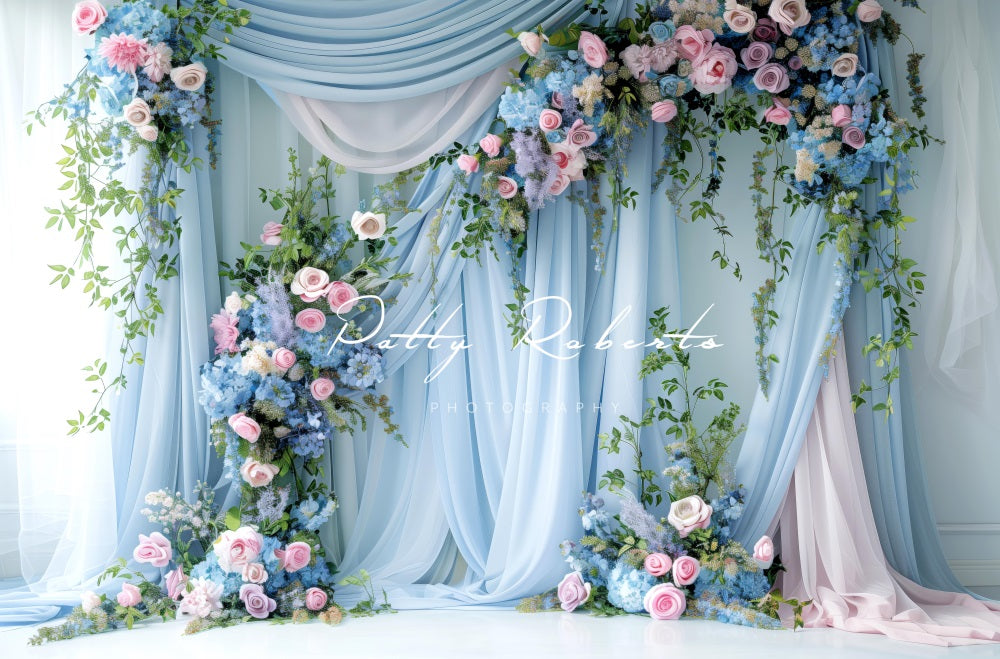 Kate Spring Blue Floral Curtain Wedding Backdrop Designed by Patty Robert