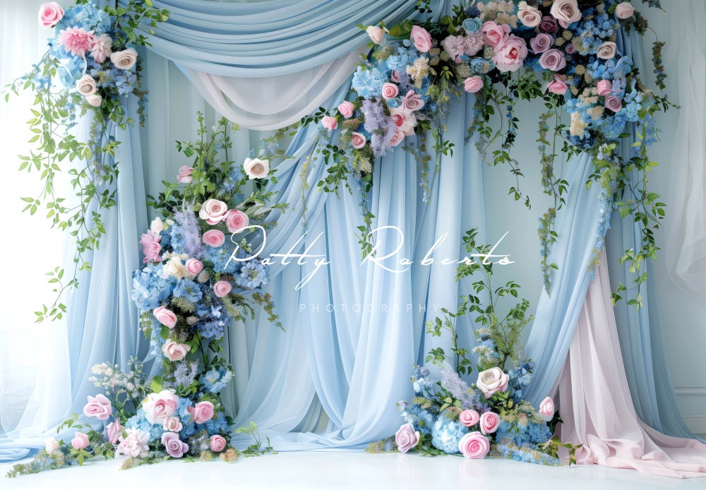 Kate Spring Blue Floral Curtain Wedding Backdrop Designed by Patty Robert