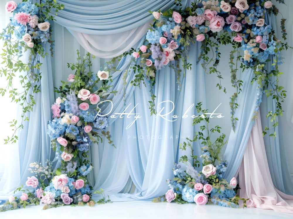 Kate Spring Blue Floral Curtain Wedding Backdrop Designed by Patty Robert