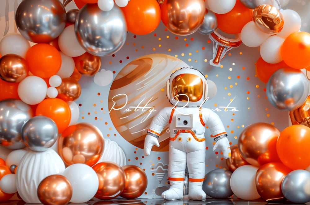 Kate Orange Balloon Space Astronaut Backdrop Designed by Patty Robert -UK