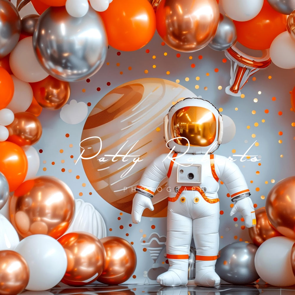 Kate Orange Balloon Space Astronaut Backdrop Designed by Patty Robert