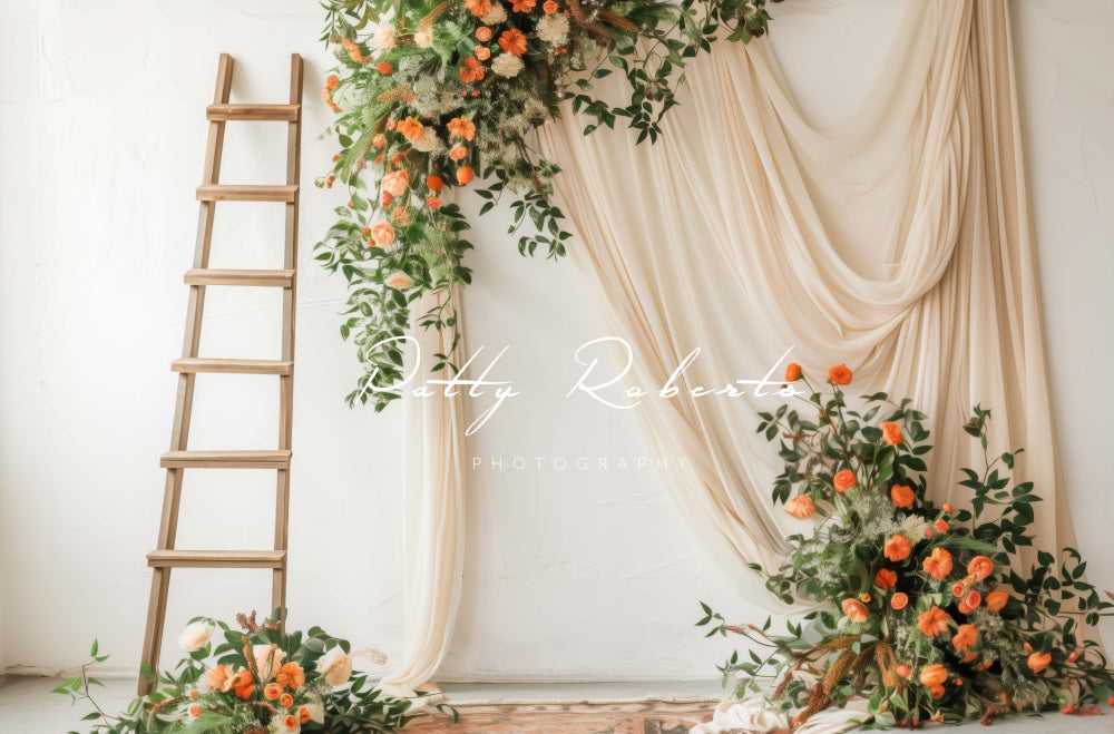 Kate Spring Flower Wooden Ladder Beige Curtain Backdrop Designed by Patty Robert -UK