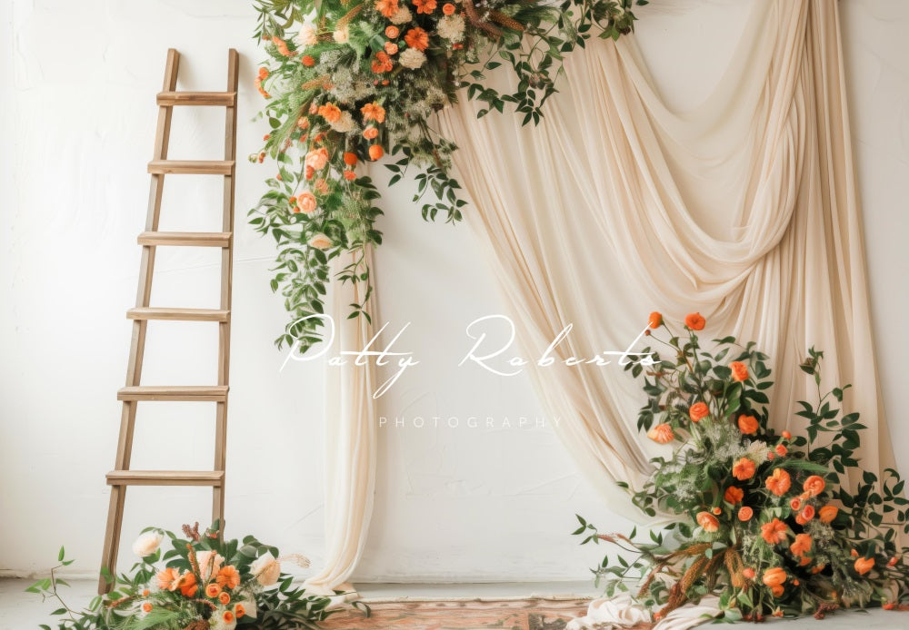 Kate Spring Flower Wooden Ladder Beige Curtain Backdrop Designed by Patty Robert -UK