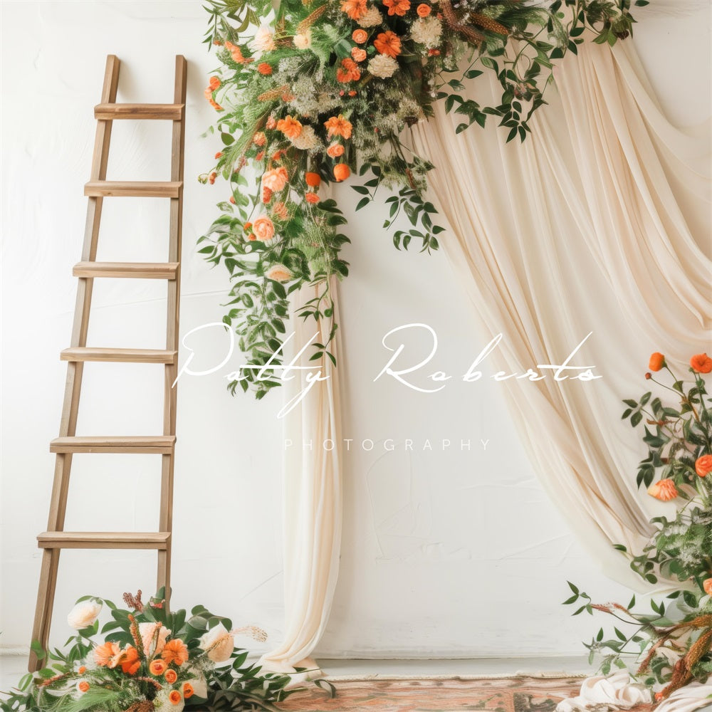 Kate Spring Flower Wooden Ladder Beige Curtain Backdrop Designed by Patty Robert -UK